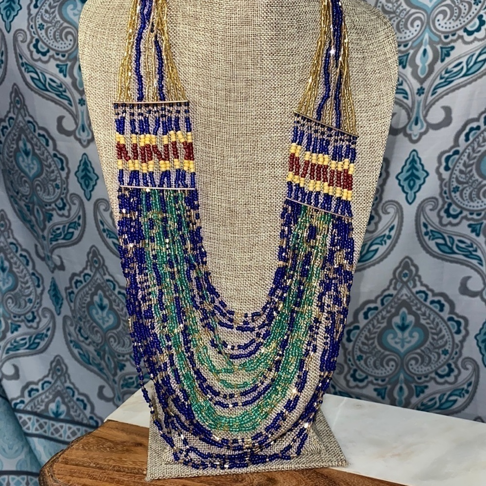 Necklace glass beaded multi strand adjustable necklaceโ 26โ long